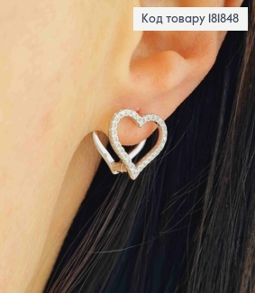Серьги родованные кольца "Двойное Сердце" с Блестящими камешками, 1,3см, XUPING 181848 фото