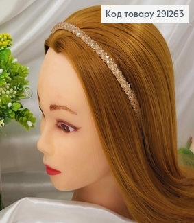 Обруч метал, плетений склярусом в "Квіточки",  колір ШАМПАНЬ, шириною 0,8см. 291263 фото