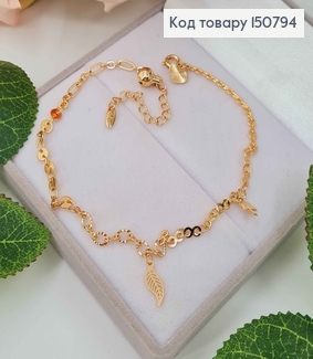 Браслет на ногу, с подвесками птичкой и листочком, дл. 24+5см, Xuping 18К 150794 фото