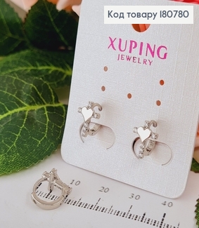 Сережки родовані кільця Хрести з камінцями і серцем, 1*0,7см, Xuping 180780 фото
