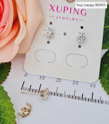 Сережки родовані, гвоздики з камінцем білого кольору 0.6см Xuping  180953 фото 1