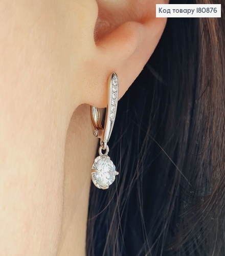 Сережки родированые "Цветок с камнем" (англ.застежка), 2*0,5см, Xuping 180876 фото 2