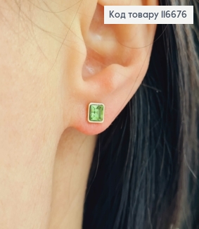 Серьги гвоздики, квадратики с зеленым камнем Сваровски, 5мм, Xuping 18K 116676 фото