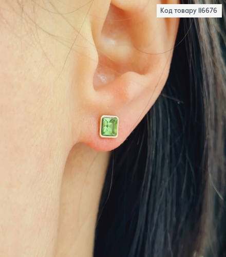 Серьги гвоздики, квадратики с зеленым камнем Сваровски, 5мм, Xuping 18K 116676 фото 1