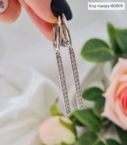 Сережки родированые Пластинка с камнями (англ.застежка), 4,5см, Xuping 180809 фото 1