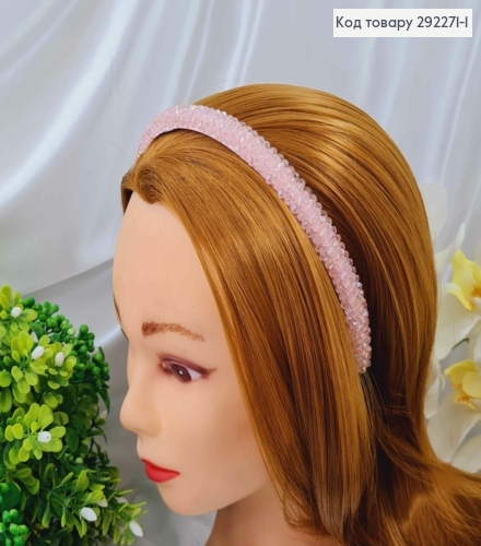 Обруч сплетенный блестящим стеклярусом, Розовый цвет, ширина 1,5 см. 292271-1 фото 1