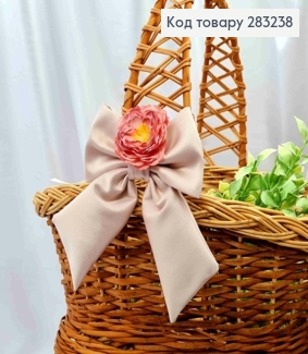 Повязка для корзины ПУДРОВЫЙ Бант с Розовым Цветком, на завязках, размер 14*17см, Украина 283238 фото