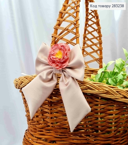 Повязка для корзины ПУДРОВЫЙ Бант с Розовым Цветком, на завязках, размер 14*17см, Украина 283238 фото 1
