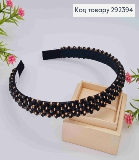 Обруч пластик, ЧЕРНО-ПУДРОВОГО цвета, плетеный Стеклярусом и Бисером, ширина 1,5см. 292394 фото