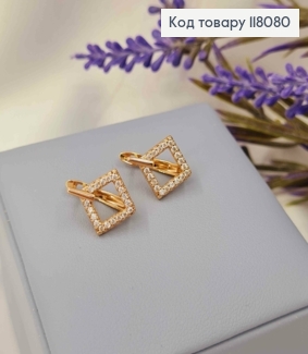 Серьги "Ромбики" украшены камешками, 1,5см, английская застежка, Xuping 18К. 118080 фото