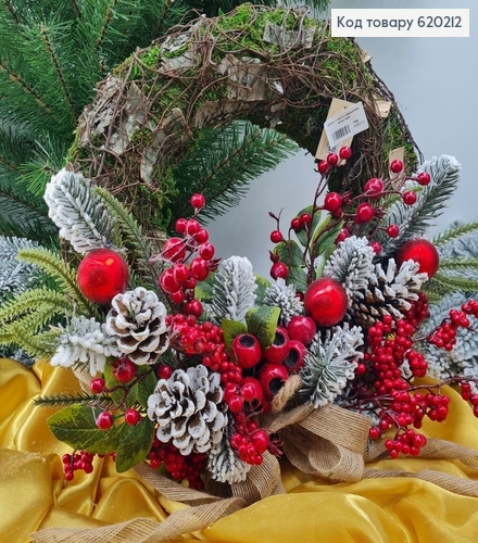 Вінок з хвої з іграшками етно мох 620212 фото 1