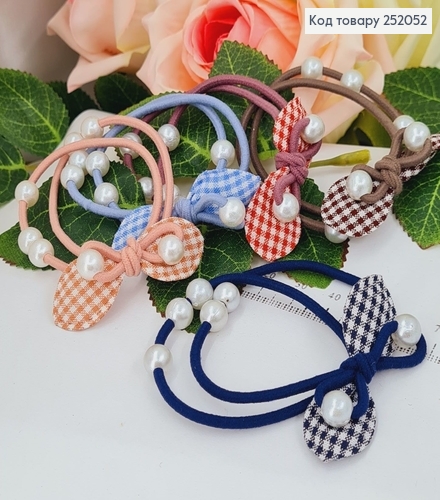 Резинка шнурок подвійна Бантик з бусинками в клітинку в асор. 252052 фото 1