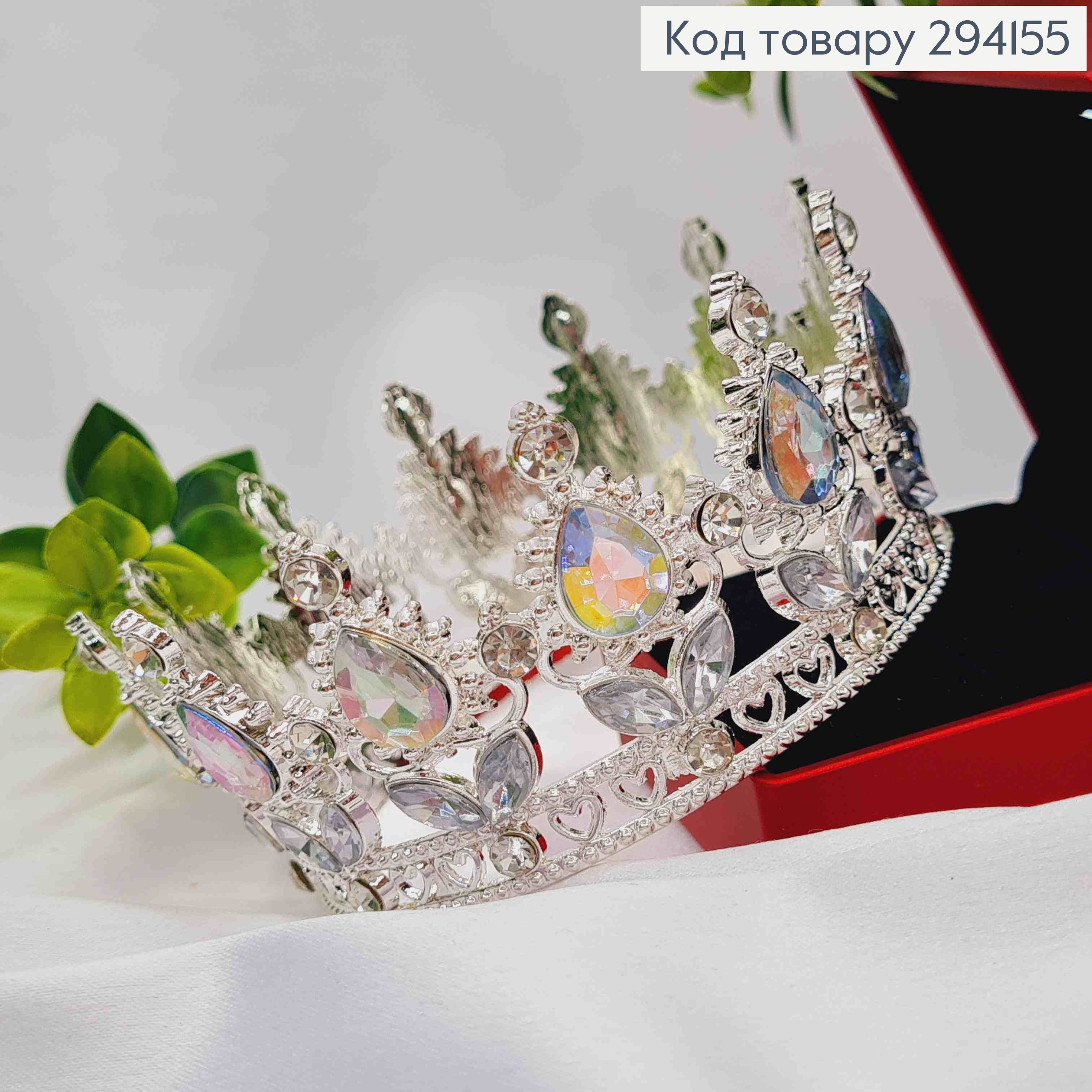 Корона под Серебро, "Изысканная" с блестящими камнями Хамелеон, диам 8см, выс. 4,5см (можно на торт) 294155 фото 1