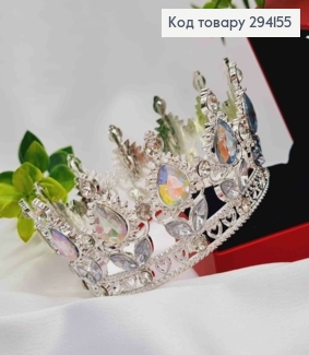 Корона под Серебро, "Изысканная" с блестящими камнями Хамелеон, диам 10см, выс. 4,5см (можно на торт) 294155 фото
