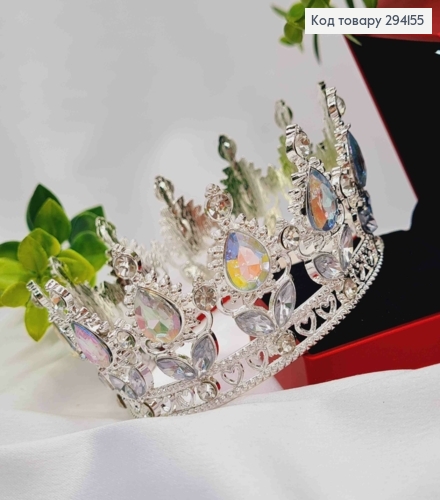 Корона под Серебро, "Изысканная" с блестящими камнями Хамелеон, диам 8см, выс. 4,5см (можно на торт) 294155 фото 1