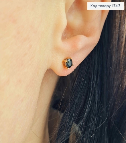 Серьги гвоздики, с Черным камушком, 4мм, XUPING 18K 117413 фото 2