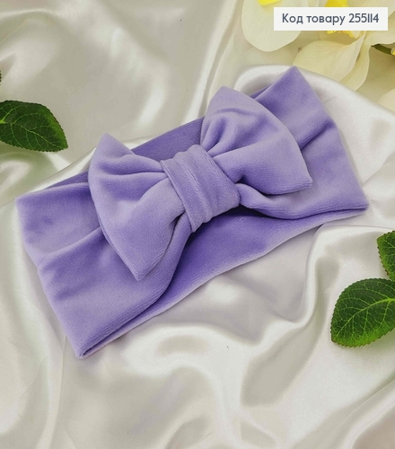Пов'язка Бант, м'який велюр, дитячна, ЛІЛОВИЙ, 20*9см, ручна робота, Україна 275216 фото 1