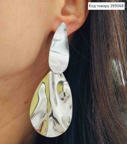 Вечерние серьги гвоздики, с подвеской "Лепесток", 3,8+4,5см, Серебряного цвета 295068 фото 1