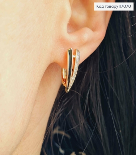 Серьги, стрелы с черной эмалью, в камешках, 1,8см, Xuping 18K 117070 фото 2