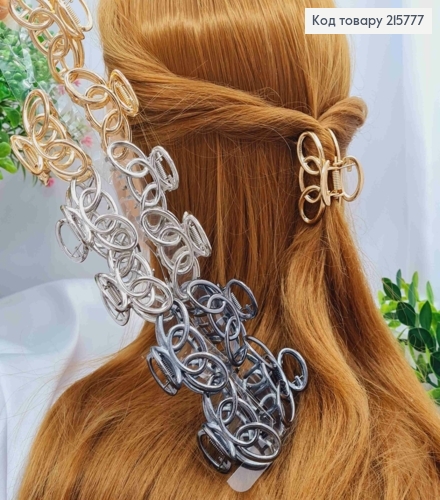 Краб металл, "Три сплетенных кольца", 5см, Золото/Серебро/Металик цвета в ассорт. 215777 фото 1