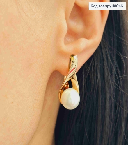 Серьги "Петелька" с жемчужиной, 2,7см, английская застежка, Xuping 18K 118046 фото 3