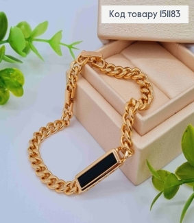 Браслет Панцирное плетение с прямоугольным черным камнем, длина 17+2см, Xuping 18K. 151183 фото