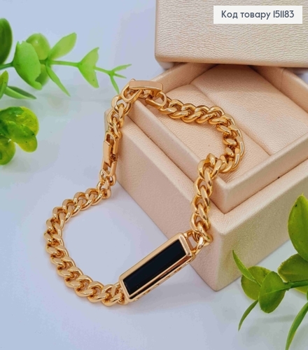 Браслет Панцирное плетение с прямоугольным черным камнем, длина 17+2см, Xuping 18K. 151183 фото 1