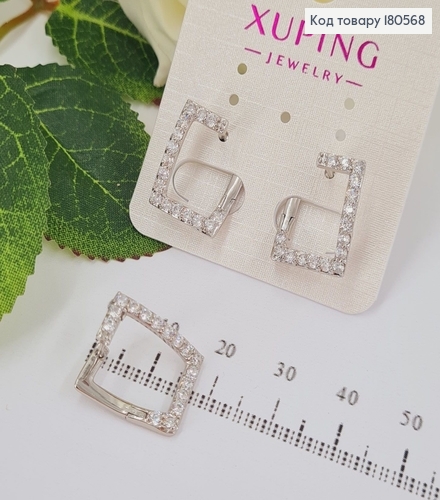 Серьги прямокутные в камнях 2*1,5см родированые Xuping 180568 фото 1