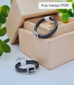 Перстень Керамика с родованной вставкой "Пряжка" в Блестящих камнях, Xuping 171219 фото