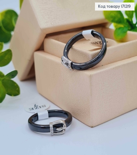 Перстень Керамика с родованной вставкой "Пряжка" в Блестящих камнях, Xuping 171219 фото 1