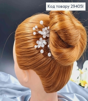 Заколка Рогач з Двома  квіточками з бусинками та камінцями 237051 фото