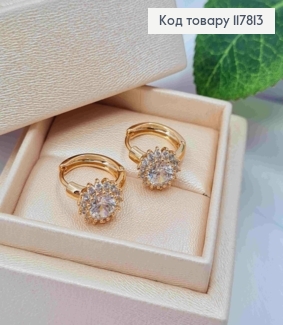 Серьги кольца 1,5см, с Блестящим Камешком в оправе из камешков, Xuping 18K 117813 фото