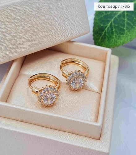 Серьги кольца 1,5см, с Блестящим Камешком в оправе из камешков, Xuping 18K 117813 фото 1