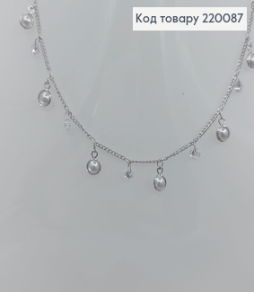 Подвеска с жемчугом и камнями 35 +3 см родироване медзолото Xuping 220087 фото