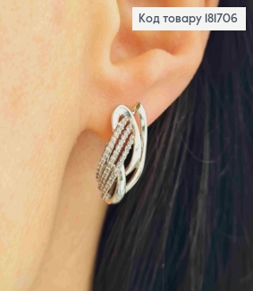 Серьги родованные "Игривые" с Блестящими камешками, 2см, английская застежка, Xuping 181706 фото