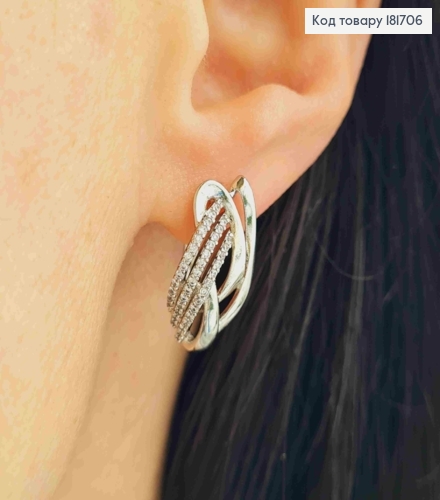 Серьги родованные "Игривые" с Блестящими камешками, 2см, английская застежка, Xuping 181706 фото 1