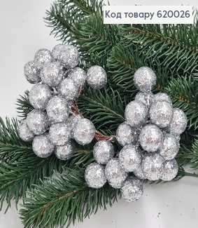 Веточка с серебряными шариками 40 шт 2 см 620408 фото