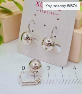 Серьги родованные "Шарик" (9мм), длина 1,5см, застежка левербек, XUPING 181874 фото