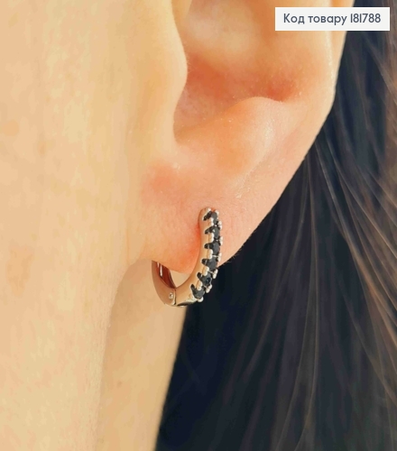 Сережки родовані кільця прикрашені Чорними камінцями, діаметр 1,2см, Xuping  181788 фото 1