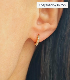 Серьги колечки, с четырьмя круглыми камешками 1см, Xuping 18K 117358 фото