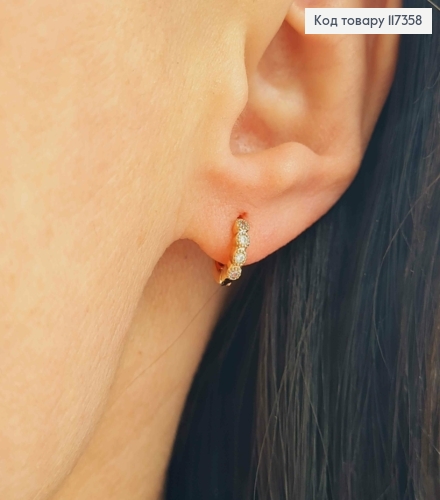 Серьги колечки, с четырьмя круглыми камешками 1см, Xuping 18K 117358 фото 1