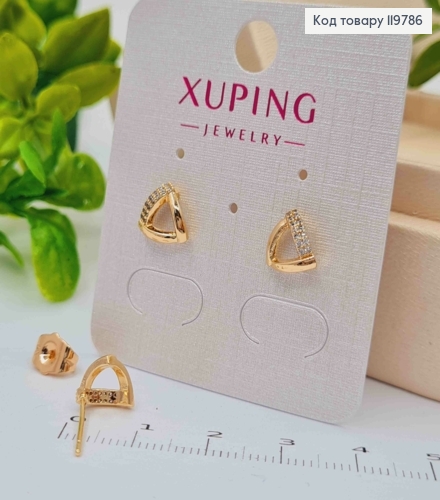 Сережки гвіздки "Трикутнички" прикрашені Блискучими камінцями, розмір 0,8см, Xuping 18K 119786 фото 2