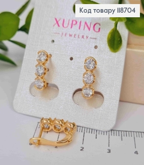 Серьги с Тремя Блестящими камешками, 1,5см, английская застежка, Xuping 18К 118704 фото