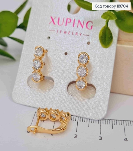 Серьги с Тремя Блестящими камешками, 1,5см, английская застежка, Xuping 18К 118704 фото 1