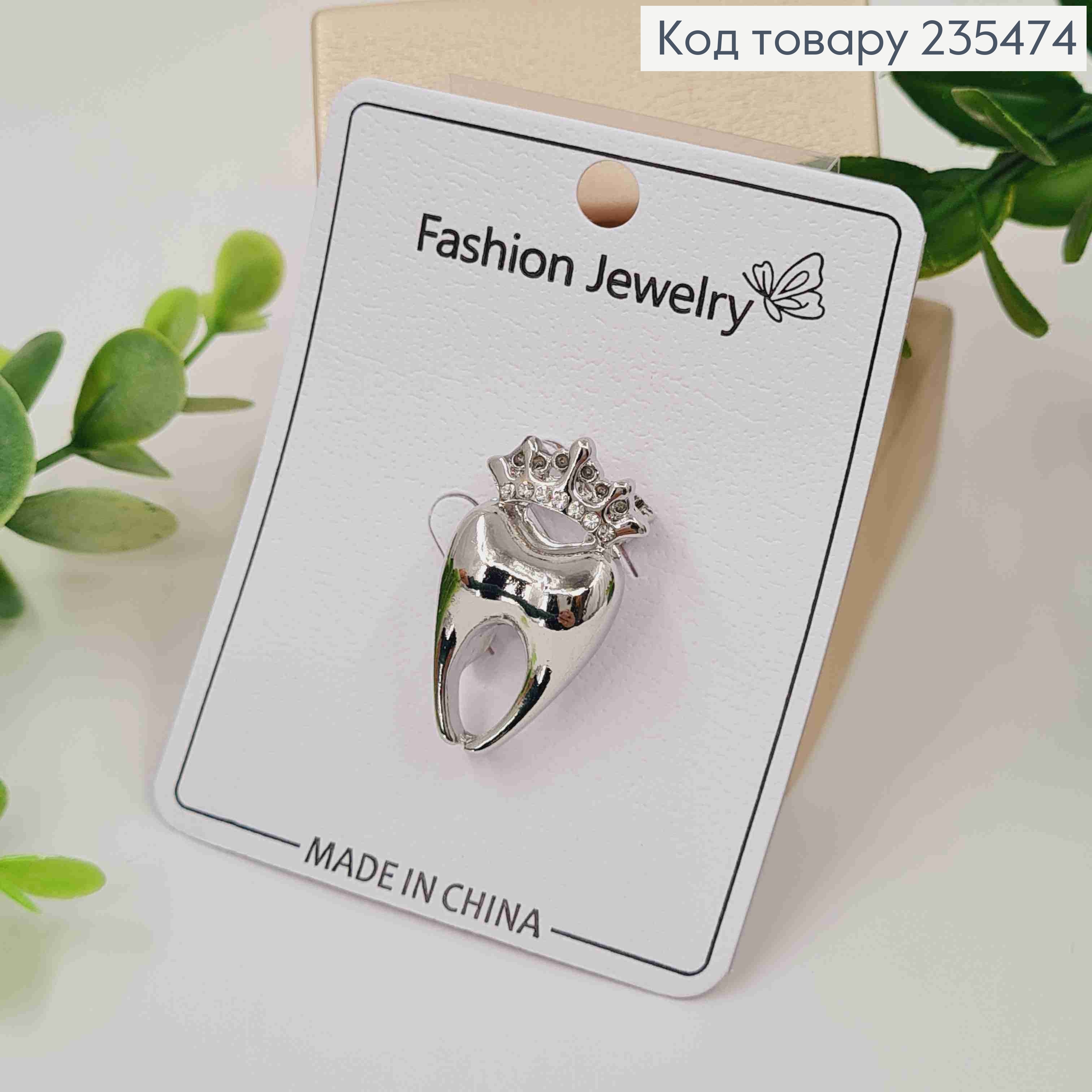 Брошь "Зубчик с короной" СЕРЕБРЯНОГО цвета, и камнями, размер 3*1,7см 235474 фото 3