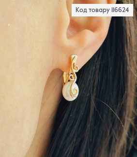 Серьги с жемчужиной и вензелями, 1,7см англ. зам. Xuping 18К 116624 фото