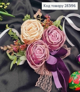 Повязка для корзины Баклажаново-пудровые розы, на завязках, размер 20*18см, Украина 283196 фото