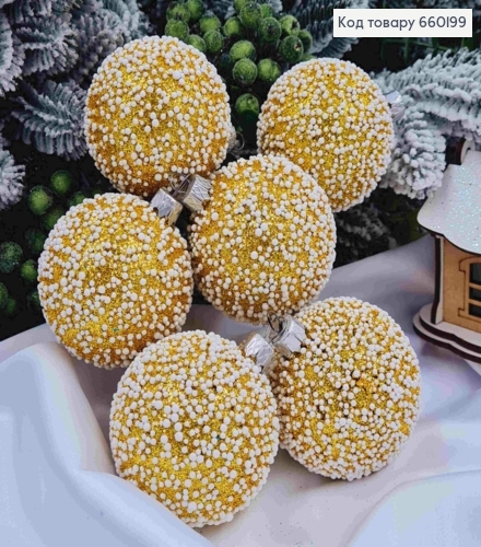 Набор шаров(6шт), 60 мм "СНЕГОПАД", ЗОЛОТЫЙ цвет,новогодние украшения, пластик, Украина 660199 фото 1