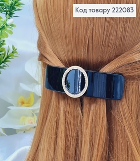 Заколка автомат платик 10*2,5см ПРЯМОУГОЛЬНИЙ черный с БРОШКОЙ в камнях 222083 фото