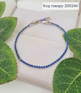 Браслет родований, рядочок з Синіх камінців, шир. 2мм, довж. 17+2см, Xuping 200244 фото